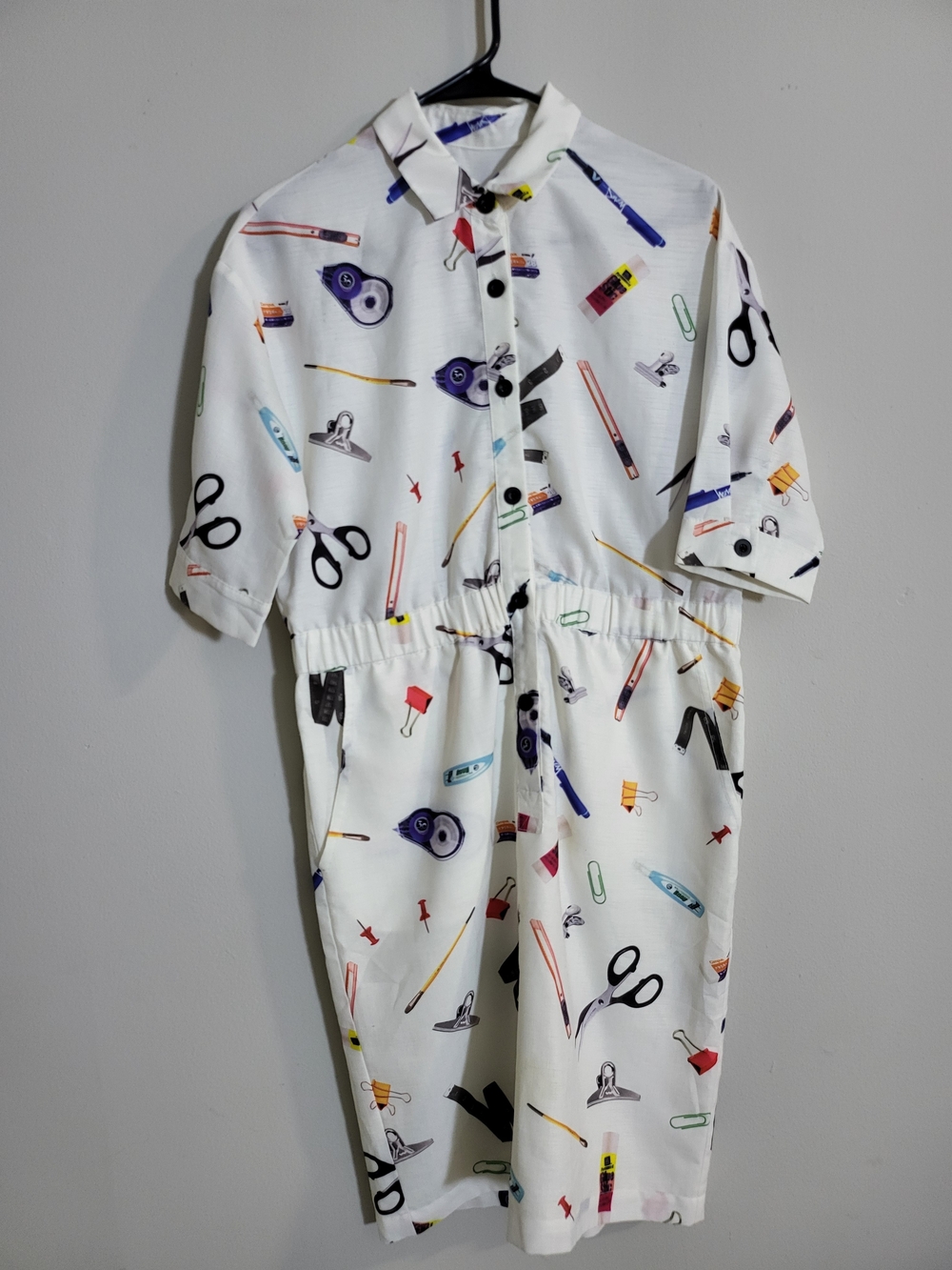White Stationery Print Dress